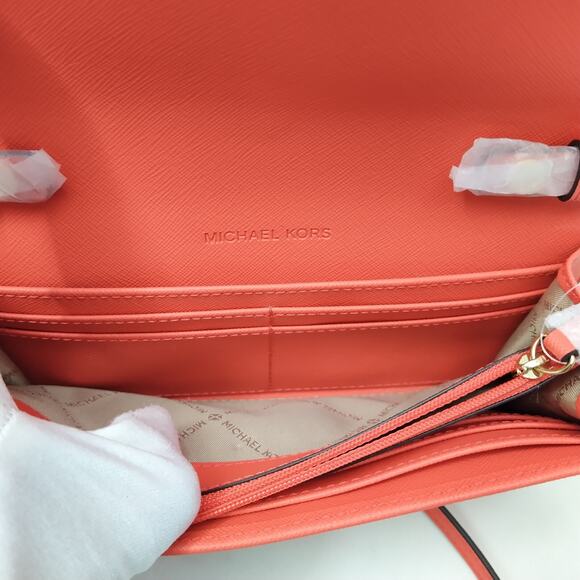 Michael Kors Jet Set Large Wallet On Chain - Red Leather Crossbody Bag -NWT $168 - Picture 10 of 14